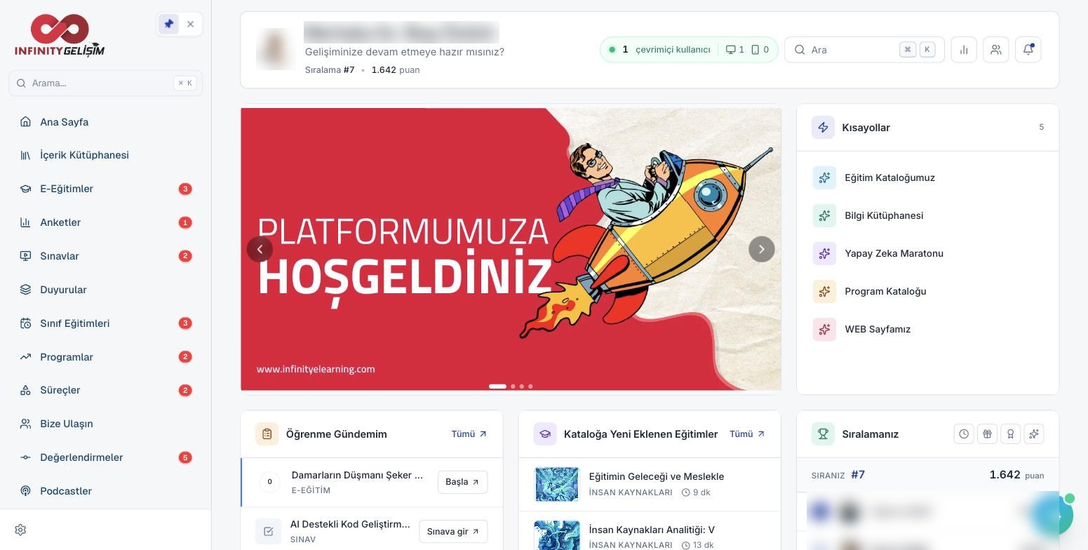 Çalışan ana sayfası: öğrenme gündemi, katalog önerileri ve sıralama