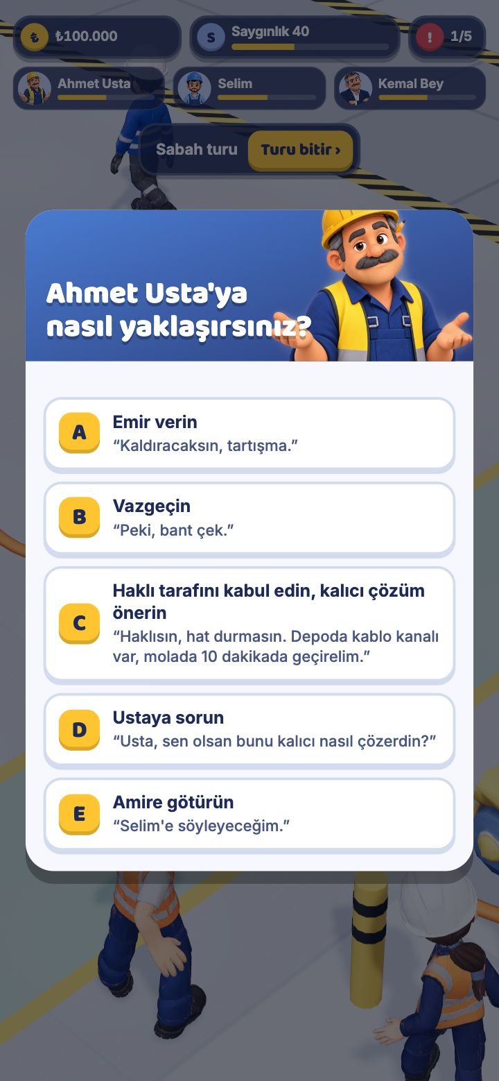 Ahmet Usta'ya nasıl yaklaşılacağını seçtiğiniz karar kartı.